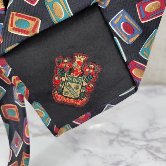 Paolo Gucci Vintage Silk Geometric Patterned Silk Tie Men's Necktie - Picture 5 of 6